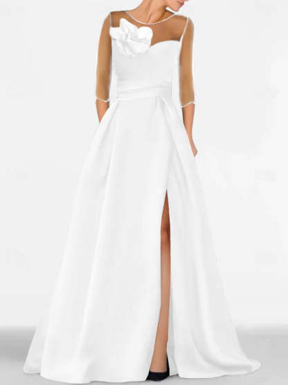 Sweetheart A-Line Princess Gown with 3/4 Sleeves and Lace Floral Detail for the Mother of the Bride