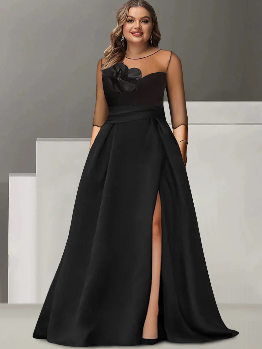 Sweetheart A-Line Princess Plus Size Mother of the Bride Dress with 3/4 Sleeves Lace Flower & High Split