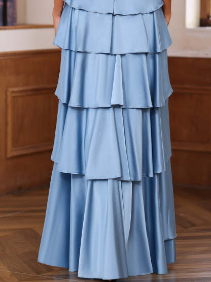 V-Neck Sleeveless A-Line Princess Floor-Length Mother of the Bride Dress With Ruffles & Wrap