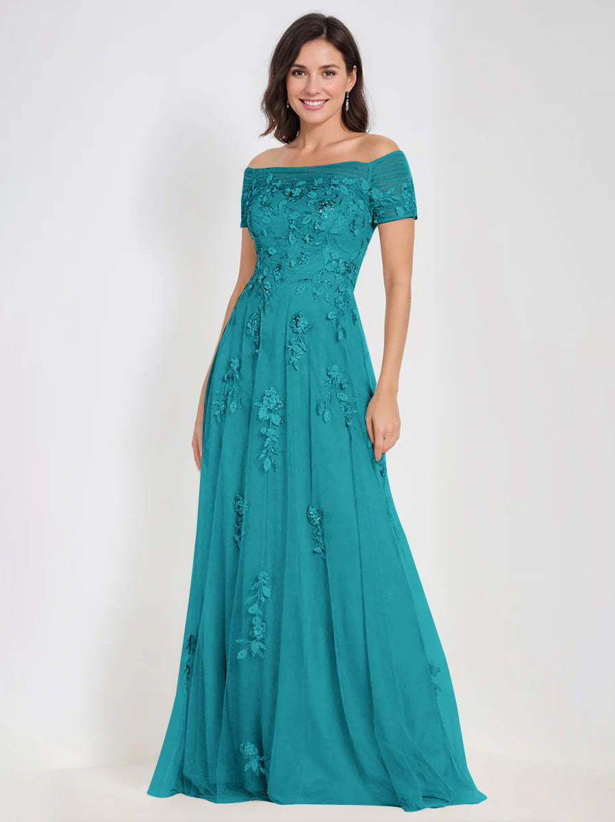 Sleeveless Off-the-Shoulder A-Line Dresses for Mother of the Bride & Groom with Appliques