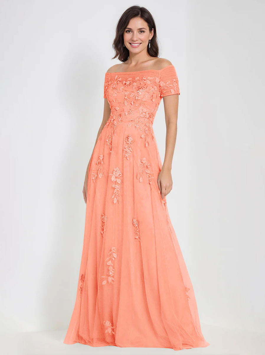 Sleeveless Off-the-Shoulder A-Line Dresses for Mother of the Bride & Groom with Appliques