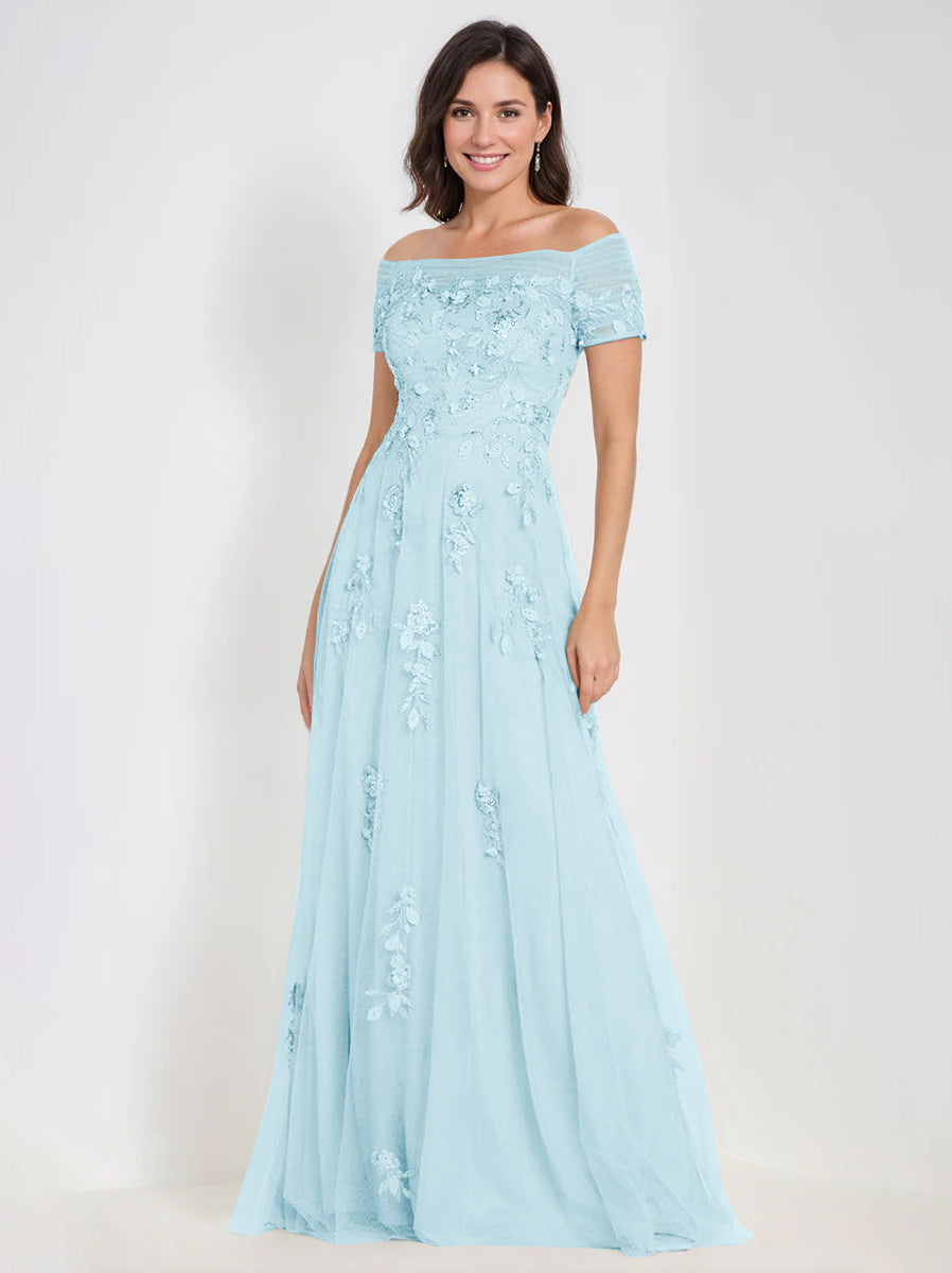 Sleeveless Off-the-Shoulder A-Line Dresses for Mother of the Bride & Groom with Appliques