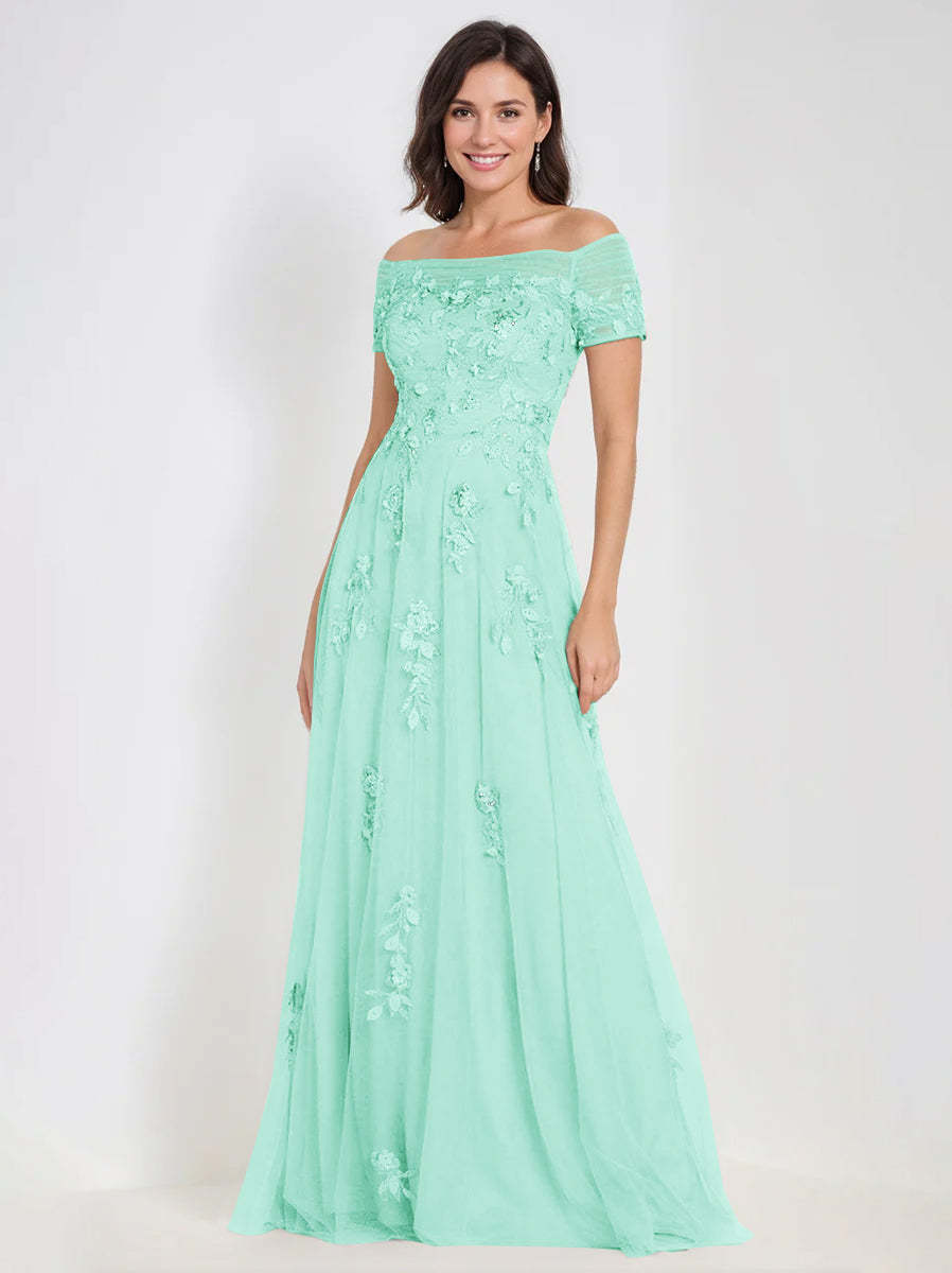 Sleeveless Off-the-Shoulder A-Line Dresses for Mother of the Bride & Groom with Appliques