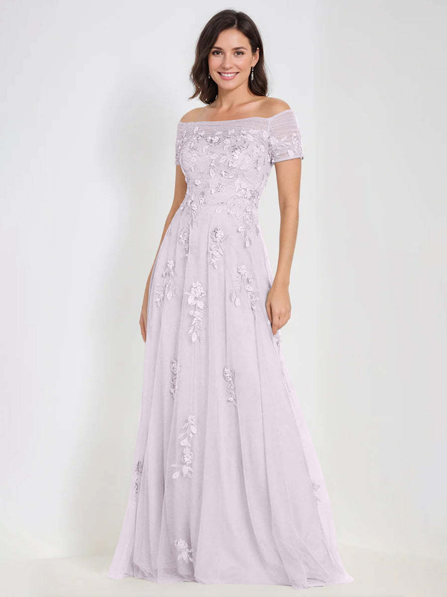 Sleeveless Off-the-Shoulder A-Line Dresses for Mother of the Bride & Groom with Appliques
