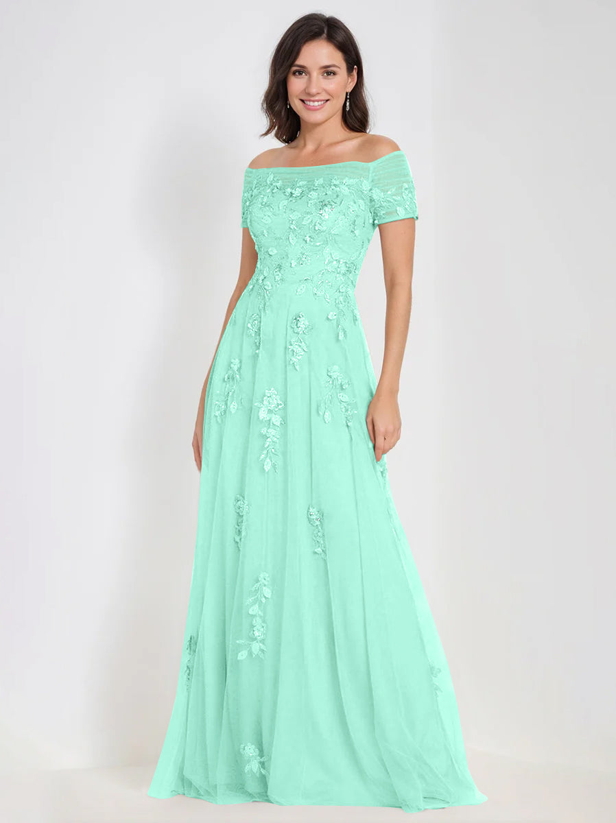 Sleeveless Off-the-Shoulder A-Line Dresses for Mother of the Bride & Groom with Appliques