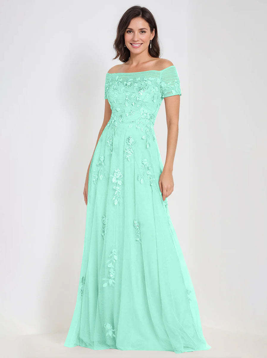 Sleeveless Off-the-Shoulder A-Line Dresses for Mother of the Bride & Groom with Appliques