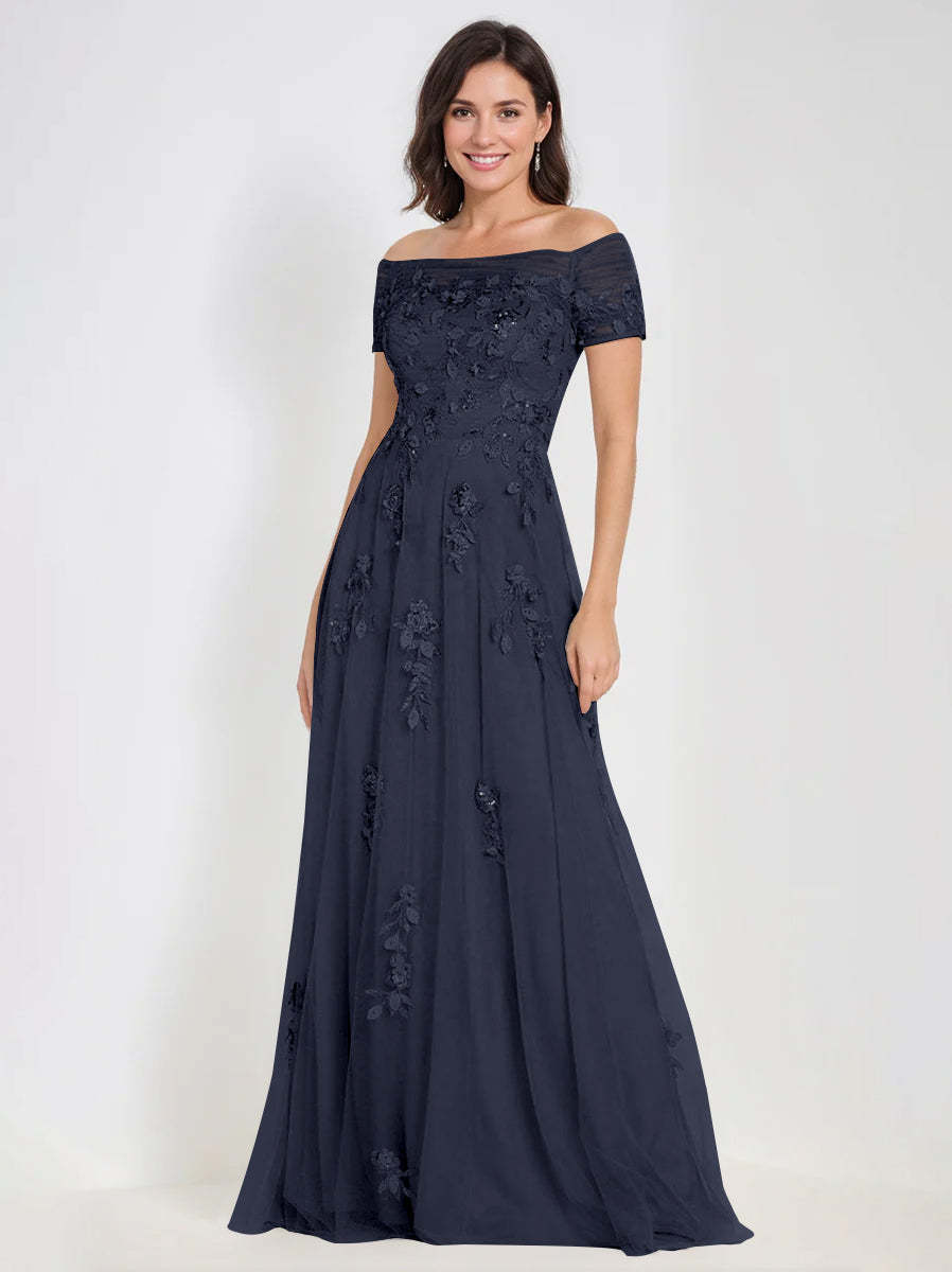 Sleeveless Off-the-Shoulder A-Line Dresses for Mother of the Bride & Groom with Appliques