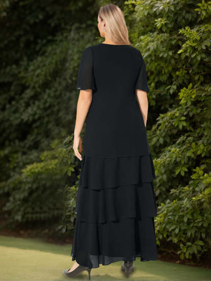 Plus Size V-Neck A-Line Princess Ankle-Length Mother Of The Bride/Groom Dress with Sequins and Ruffles