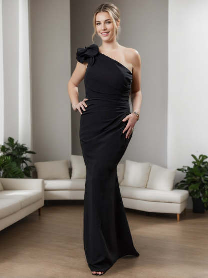 One-Shoulder Sleeveless Plus Size Ruffled Mother of the Bride Sheath Dress