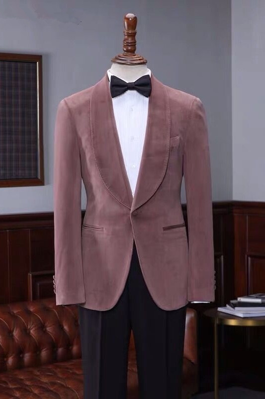 Classic Pink Velvet One-Button Shawl-Lapel Wedding Suit for Men