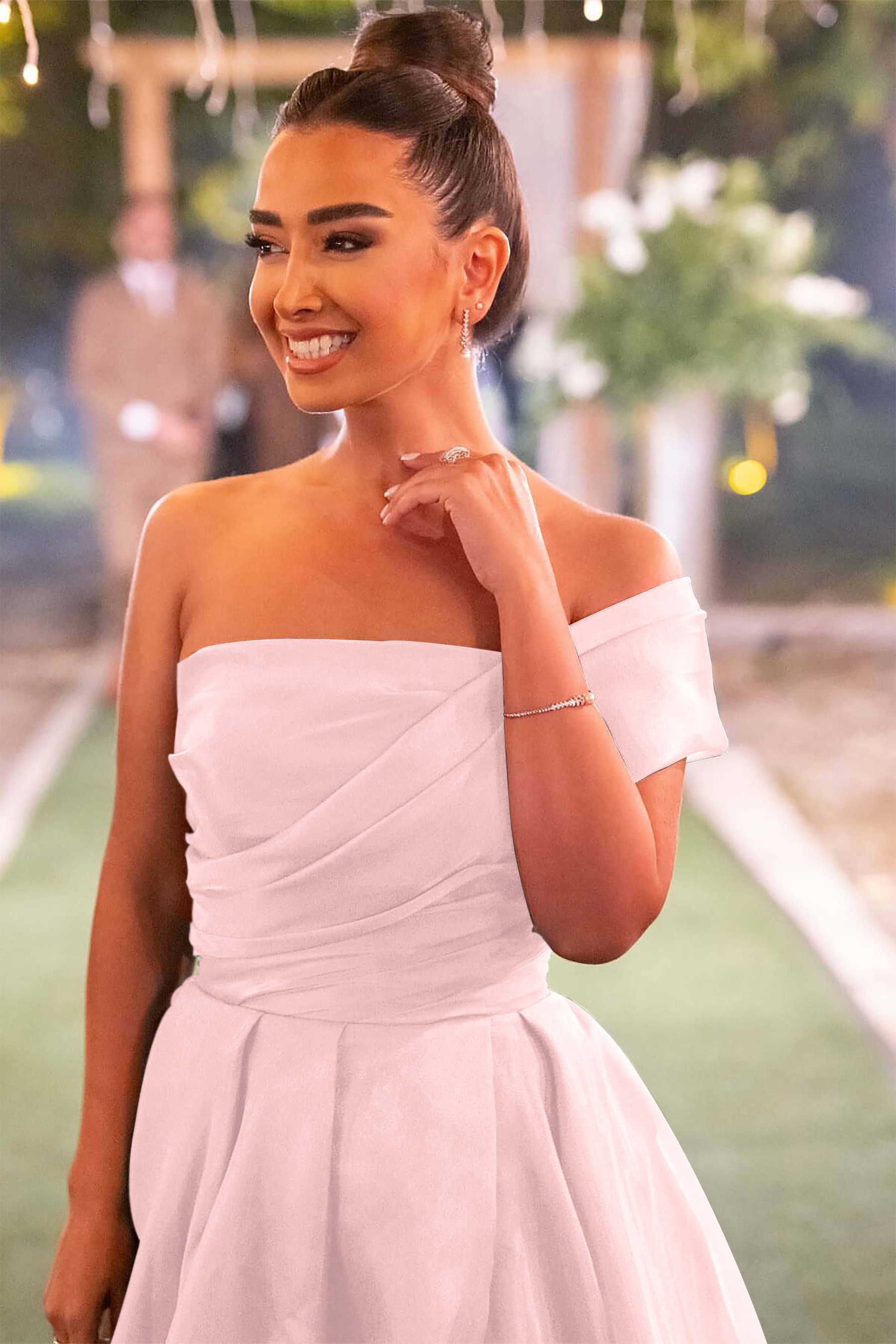 One Shoulder Dark Green Mermaid Front Split Evening Dress With Bowknot Strapless