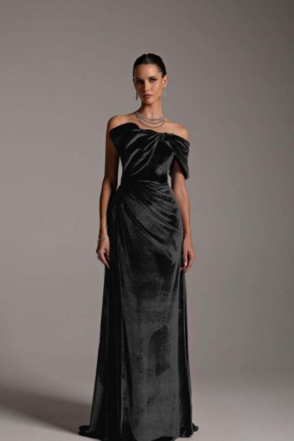 One Shoulder Strapless Sleeveless Long Mermaid Formal Dress With Pleated