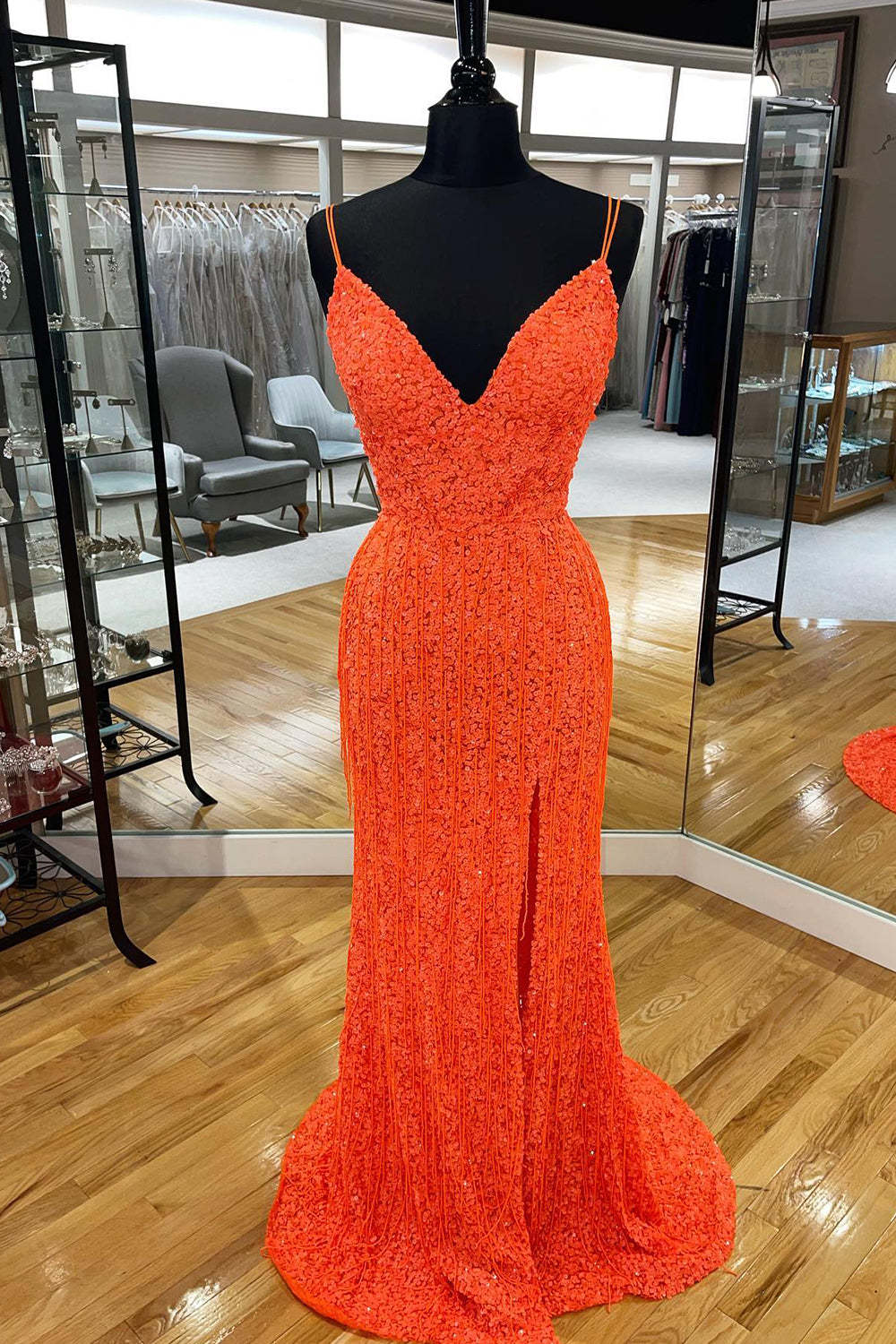 Long Peacock Blue Prom Dress with Front Split and Spaghetti Strap Sheath