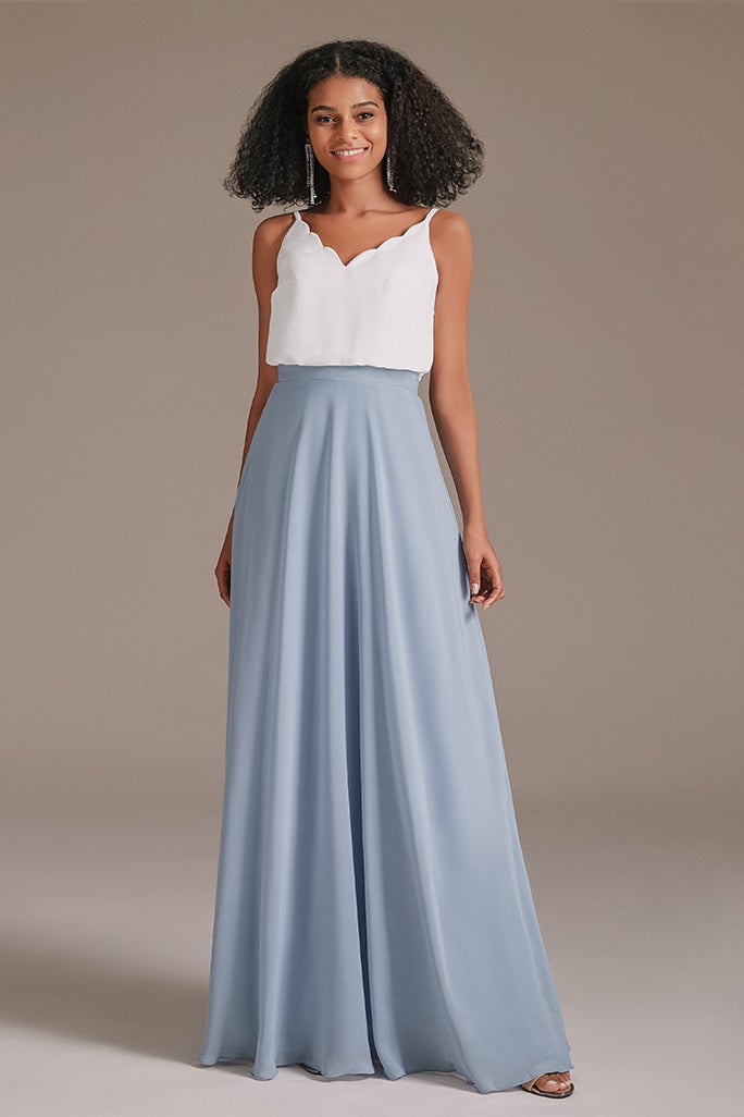 Spaghetti-Straps White and Blue Bridesmaid Dress