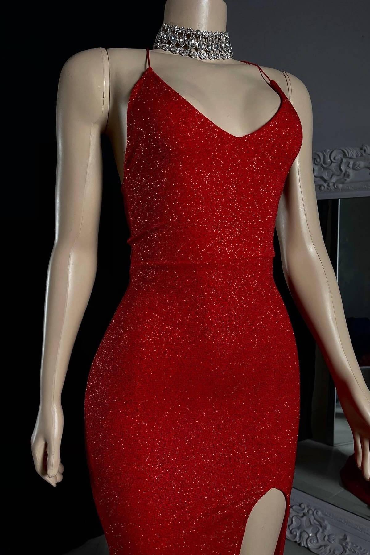 Red Sleeveless Stunning Evening Dress With Split