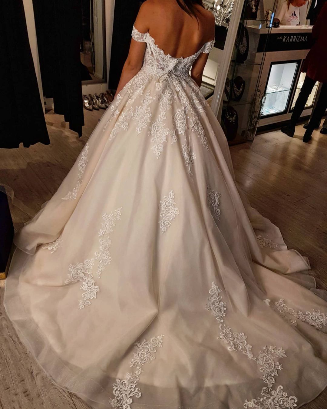 Vintage A-Line Off-the-Shoulder Tulle Princess Long Wedding Dress with Lace