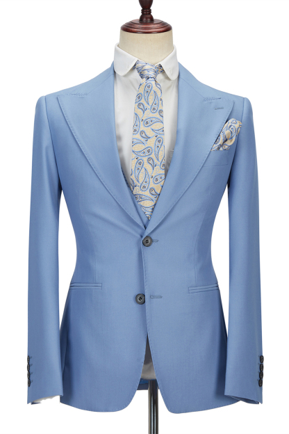 Gentle Blue Peak Lapel Men's Suit Three-Piece Men's Formal Suit without Flap