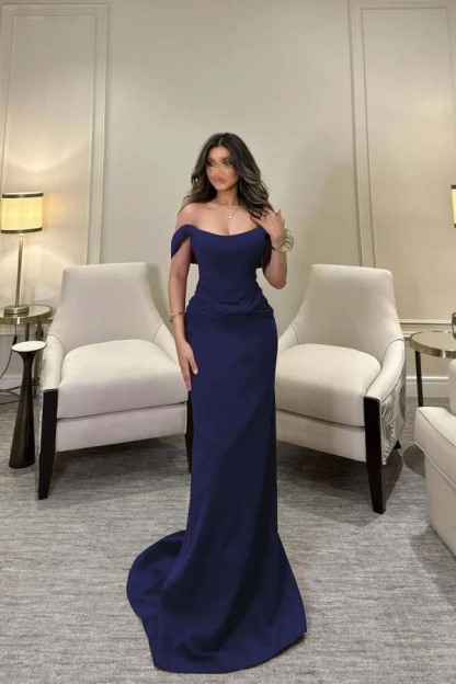 Off The Shoulder Sleeveless Long Mermaid Formal Dress With Pleated