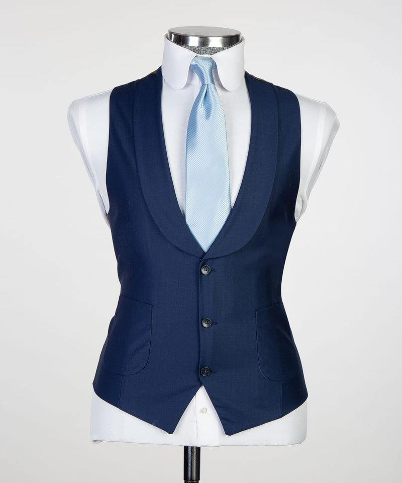 Dud New Arrival Navy Three-Piece Business Men's Suits with Peaked Lapel