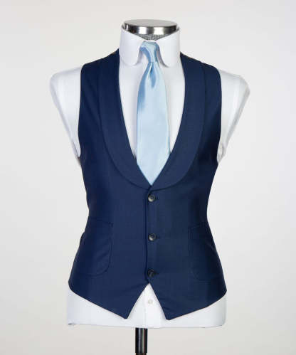Dud New Arrival Navy Three-Piece Business Men's Suits with Peaked Lapel