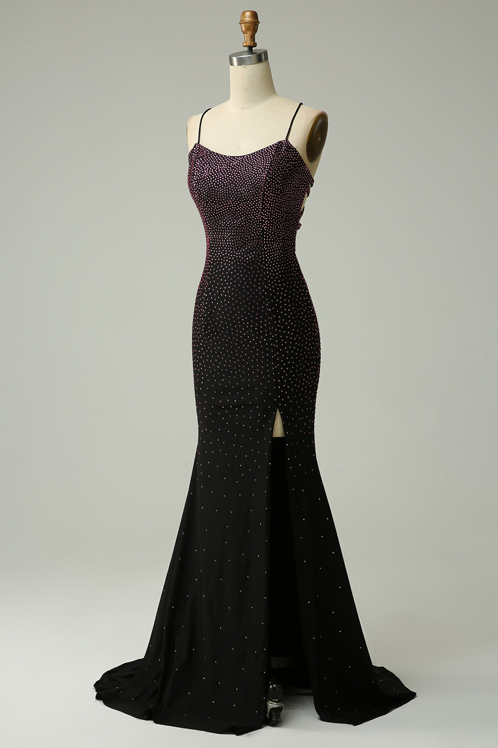 Mermaid Prom Dress in Dark Purple with Lace-Up Back and Beading