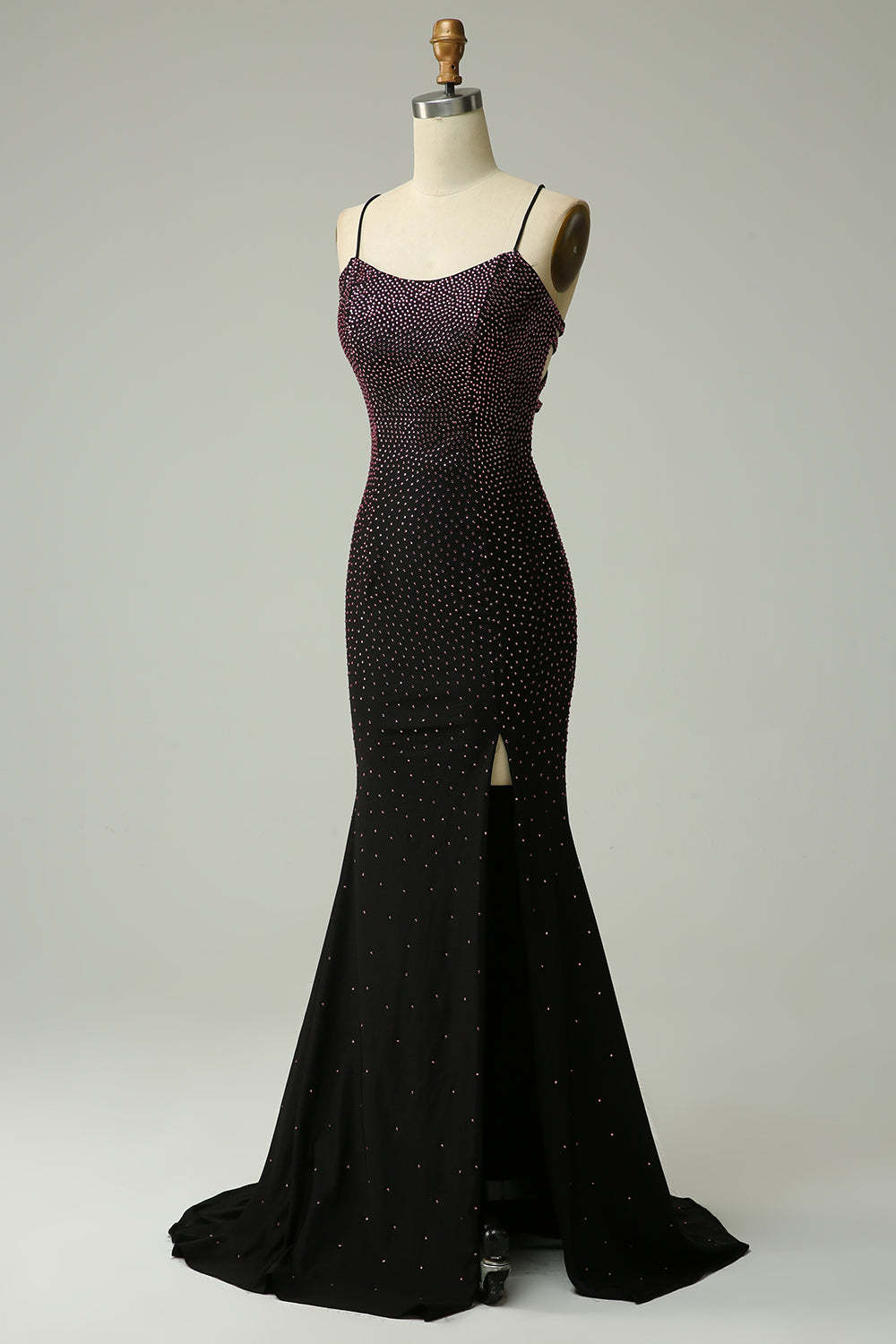 Mermaid Prom Dress in Dark Purple with Lace-Up Back and Beading