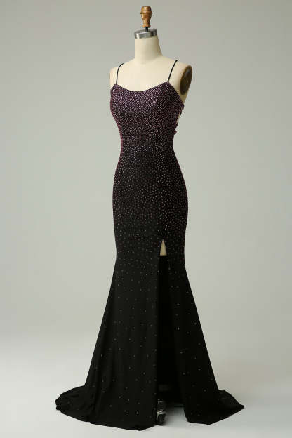 Mermaid Prom Dress in Dark Purple with Lace-Up Back and Beading