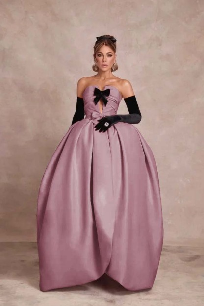 Strapless Sleeveless Long Ball Gown Formal Dress With Long Gloves