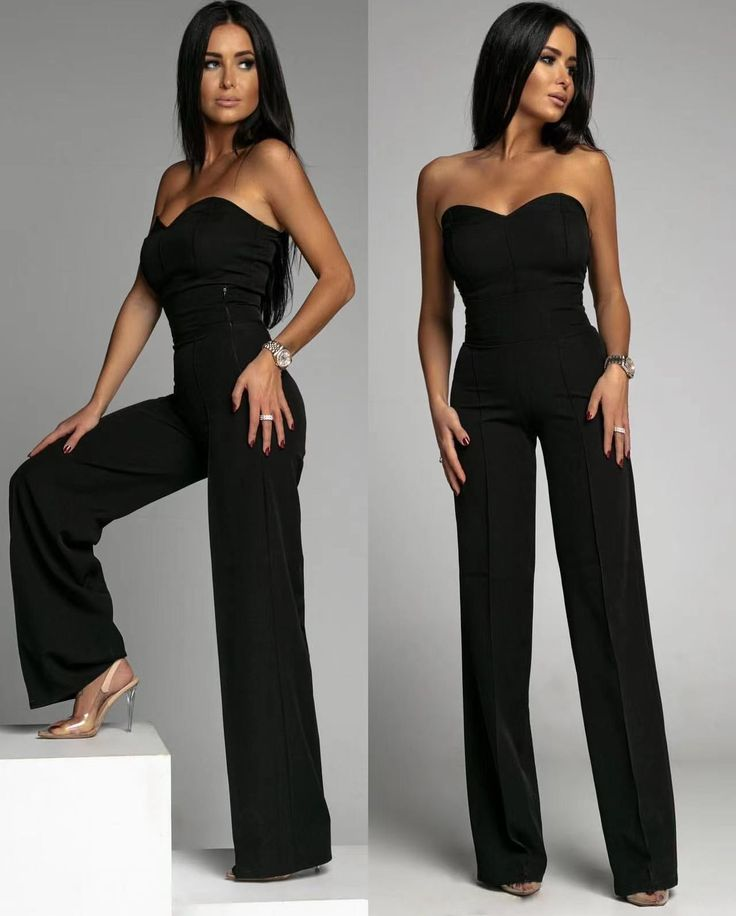 Black Graceful Sheath Zipper Sleeveless Strapless Jump Suit