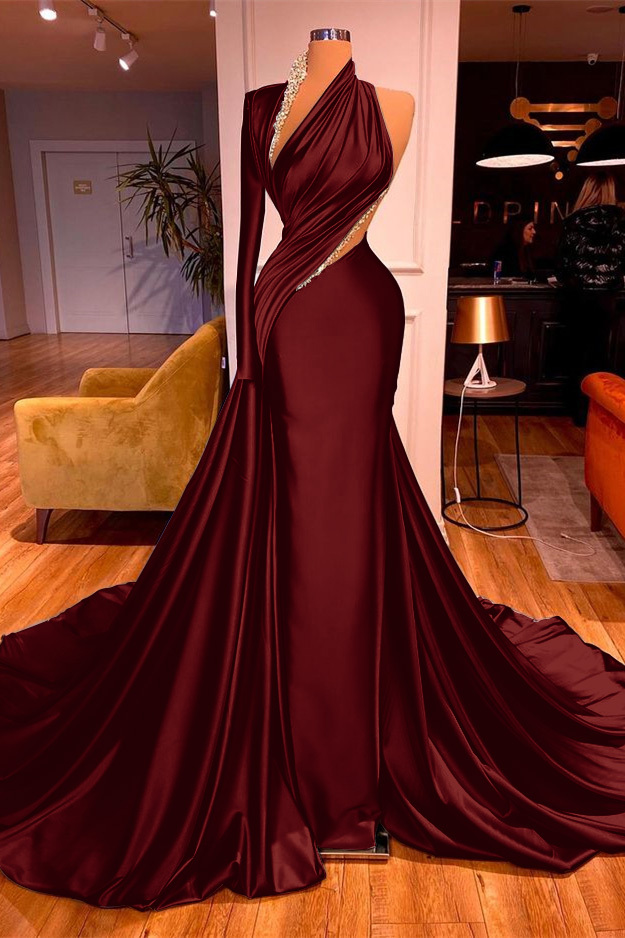 One-Shoulder Mermaid Long Sleeves Evening Dress Long With Beadings