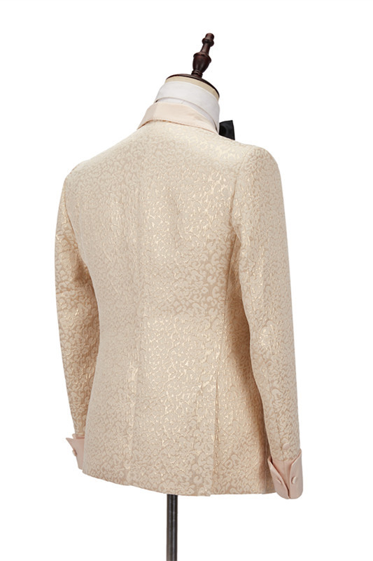 Stylish Champagne Shawl-Lapel Slim Jacquard Wedding Tuxedo for Men