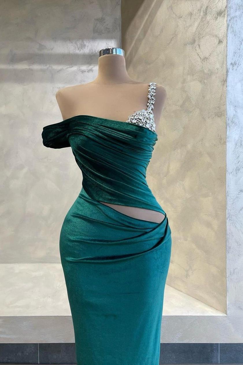 One Shoulder Sleeveless Mermaid Long Formal Dress With Beading
