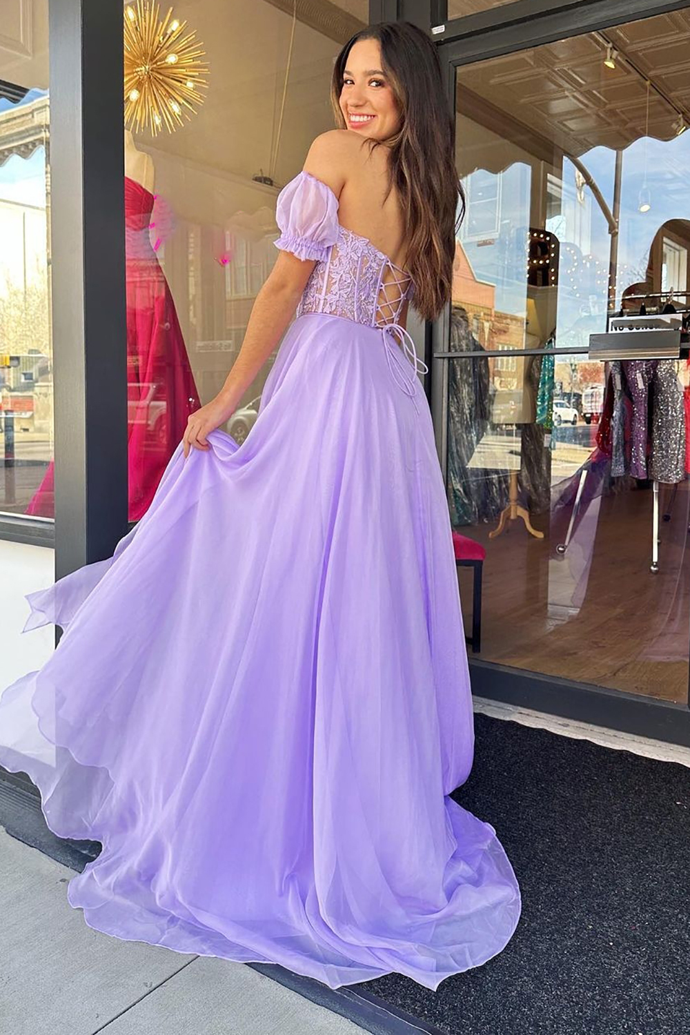 Sweetheart Purple A-Line Corset Prom Dress with Appliques