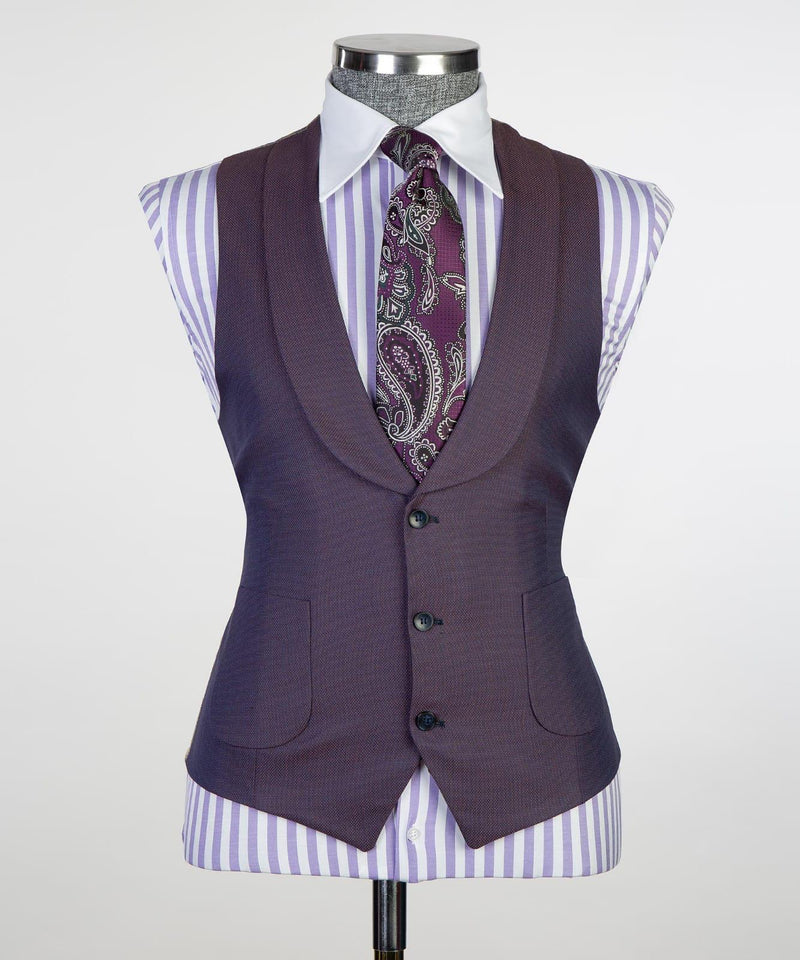 Modern Dark Purple Peaked Lapel Three-Piece Men's Suits for Business