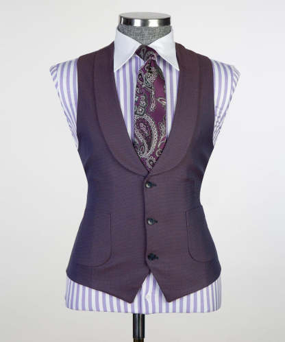 Modern Dark Purple Peaked Lapel Three-Piece Men's Suits for Business