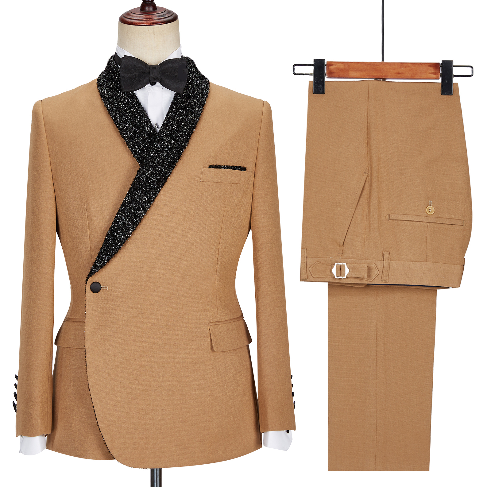 New Arrival Khaki One-Button Sparkle Shawl Lapel Men's Suits