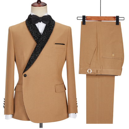 New Arrival Khaki One-Button Sparkle Shawl Lapel Men's Suits