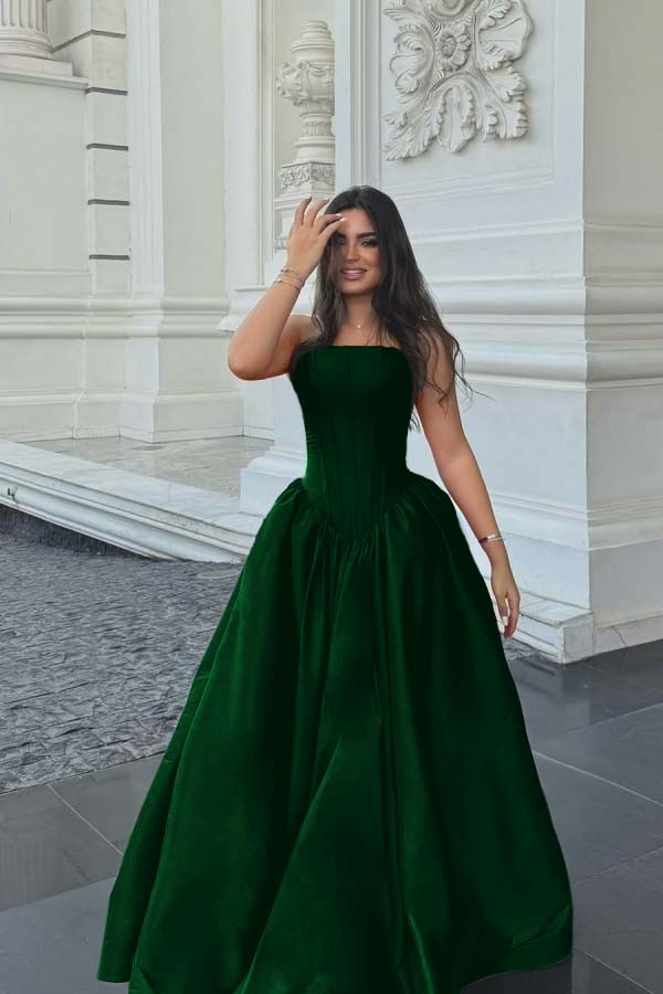 Chic Sleeveless Strapless Long A Line Formal Dress With Pleated