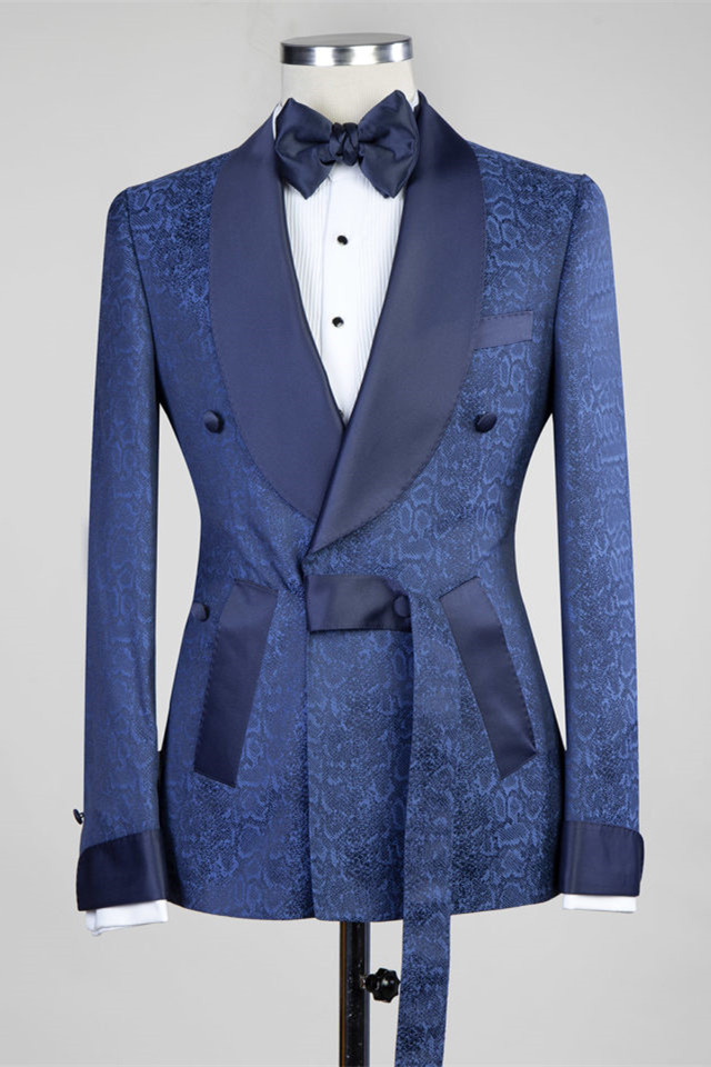 Nelson Dark Navy Slim-Fit Double-Breasted Fashion Men's Suits for Weddings