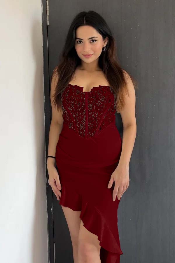 Strapless Sweetheart Sleeveless Formal Dress With Pleated Ruffle