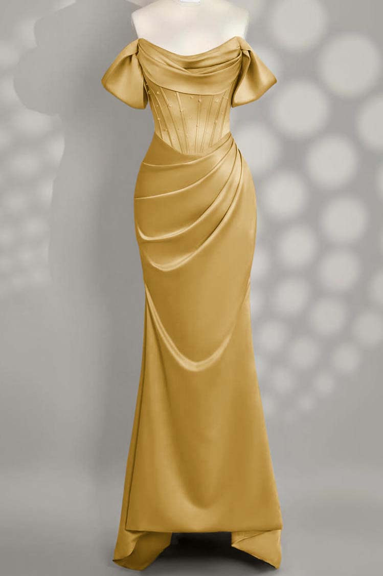 Off the Shoulder Sleeveless Mermaid Long Formal Dress With Pleated