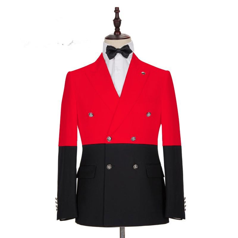 Gentle Casual Red Peaked Lapel Double-Breasted Party Suits for Party
