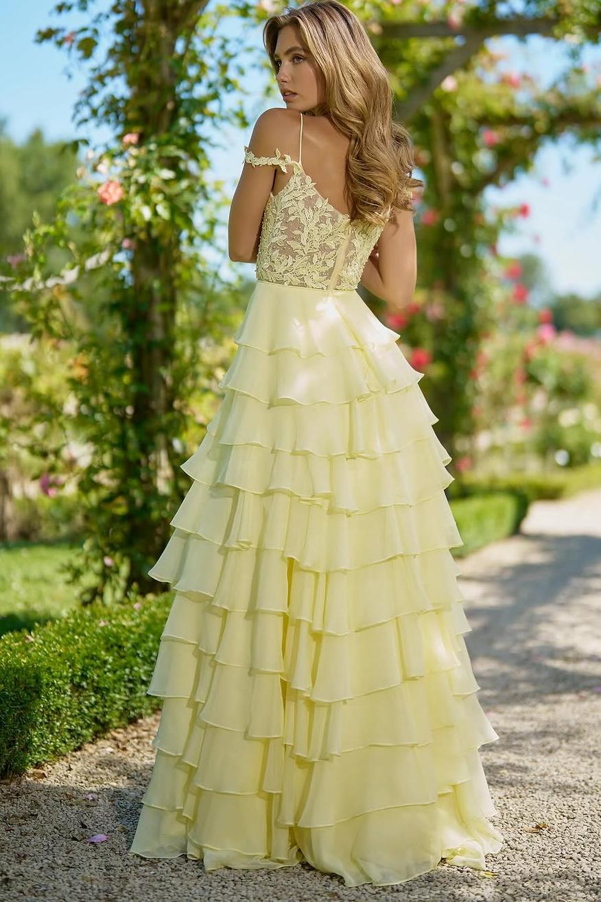 Off the Shoulder Sleeveless Long Formal Dress With Split Appliques