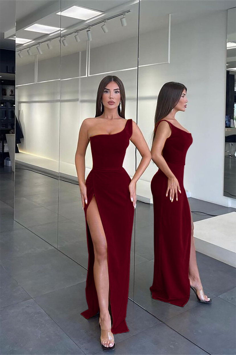 Pretty Long One Shoulder Sleeveless Mermaid Evening Dress Slit