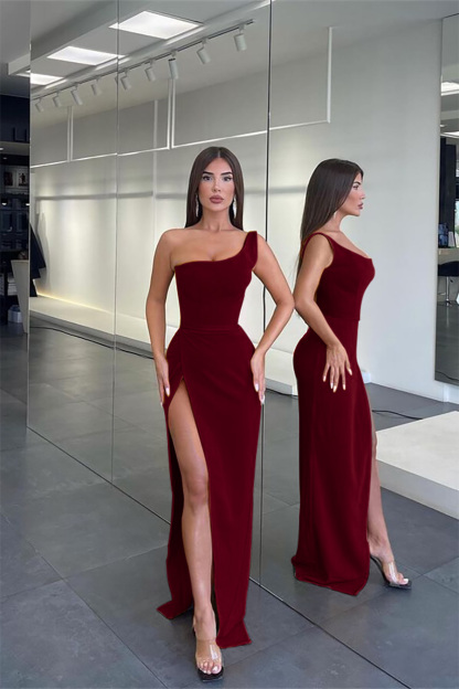 Pretty Long One Shoulder Sleeveless Mermaid Evening Dress Slit