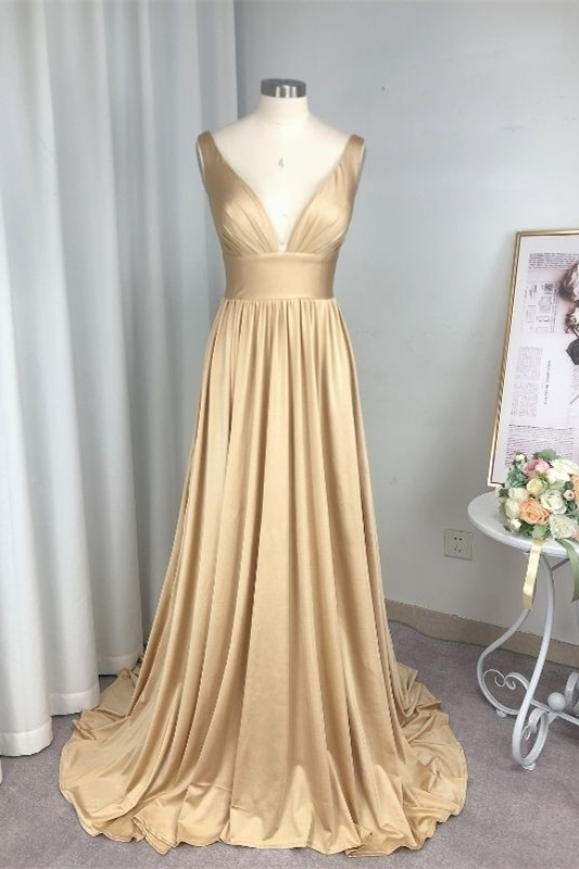 V-Neck Sleeveless Bridesmaid Dress with Split