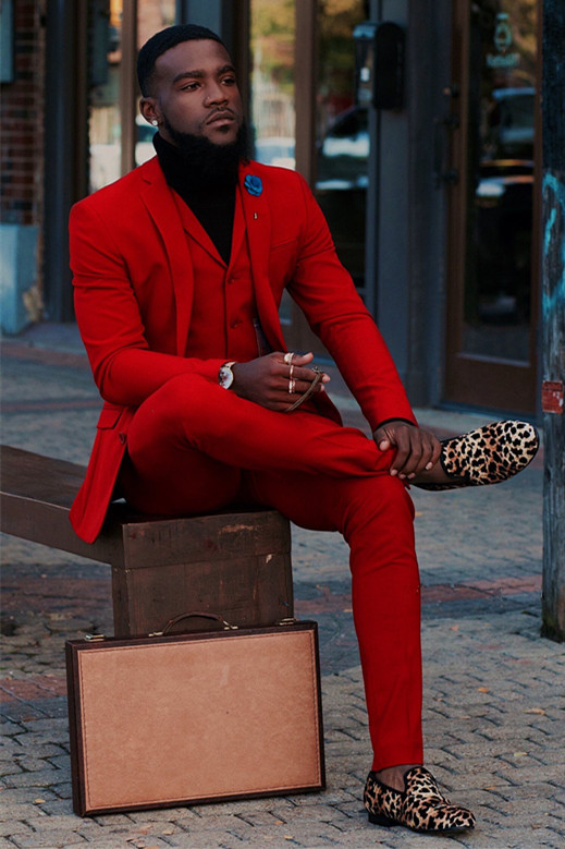 Stunning Red Formal Prince Suit with Notched Lapel for Groom