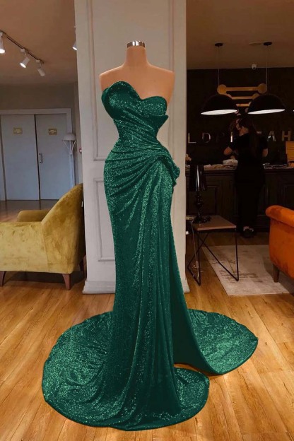 Strapless Sweetheart Sleeveless Long Mermaid Formal Dress Red With Sequins
