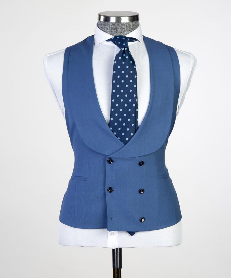 Eliot Modern Blue Peaked Lapel Three-Piece Men's Suits for Business