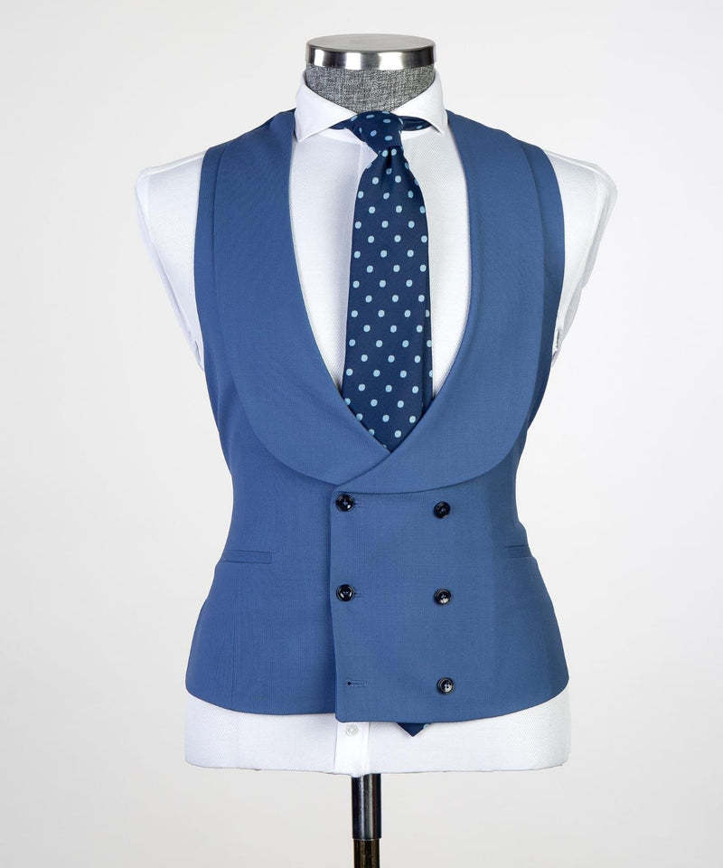 Eliot Modern Blue Peaked Lapel Three-Piece Men's Suits for Business